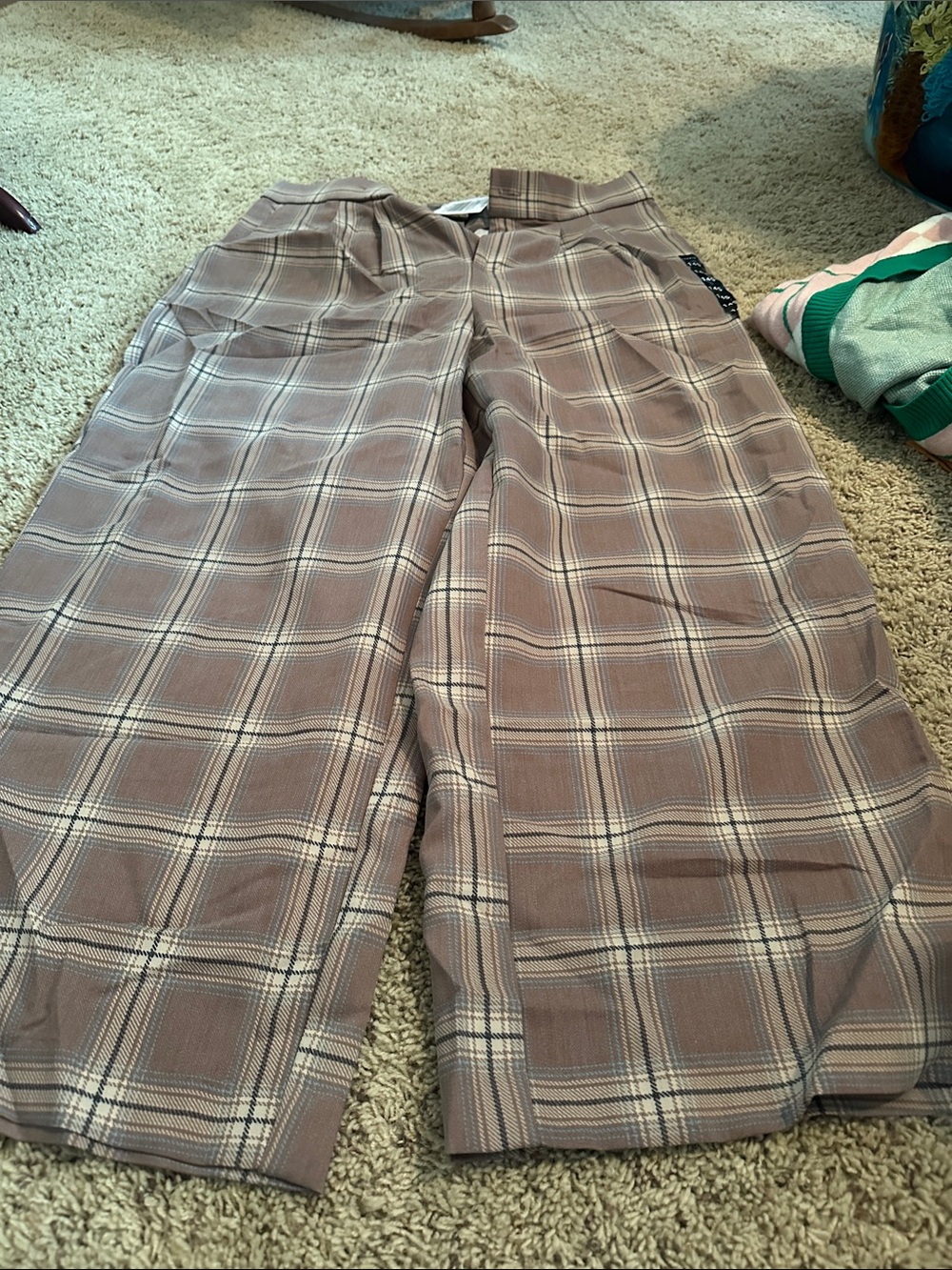 torrid Plaid Wide-Leg Pants in Taupe with Cream and Black Lines